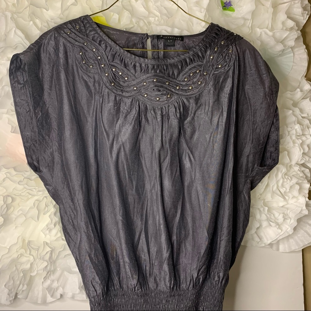 Distressed Metallic Blouse | Granite Grey